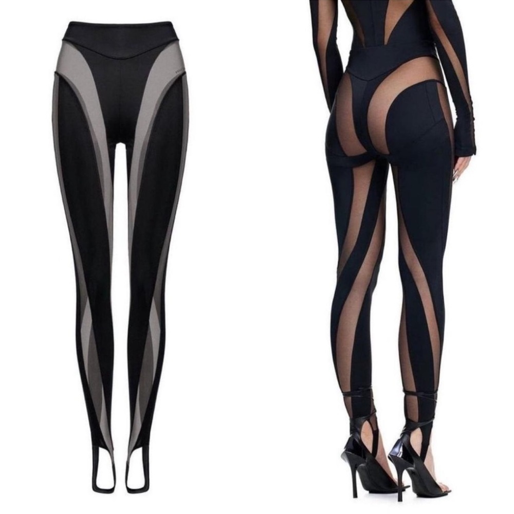 Mugler Black Sheer-Panel Stirrup Leggings